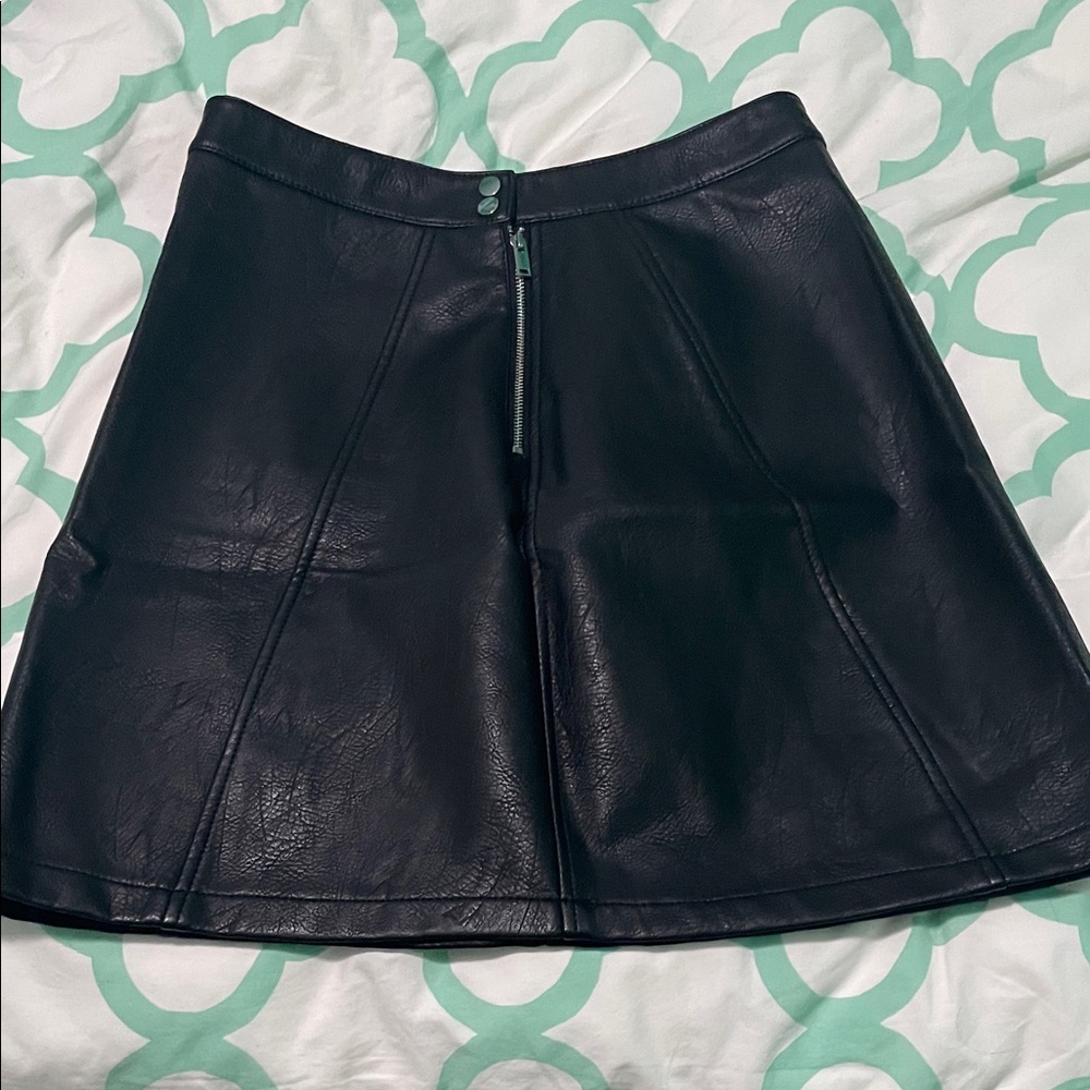 Zara Black A-Line Leather Skirt